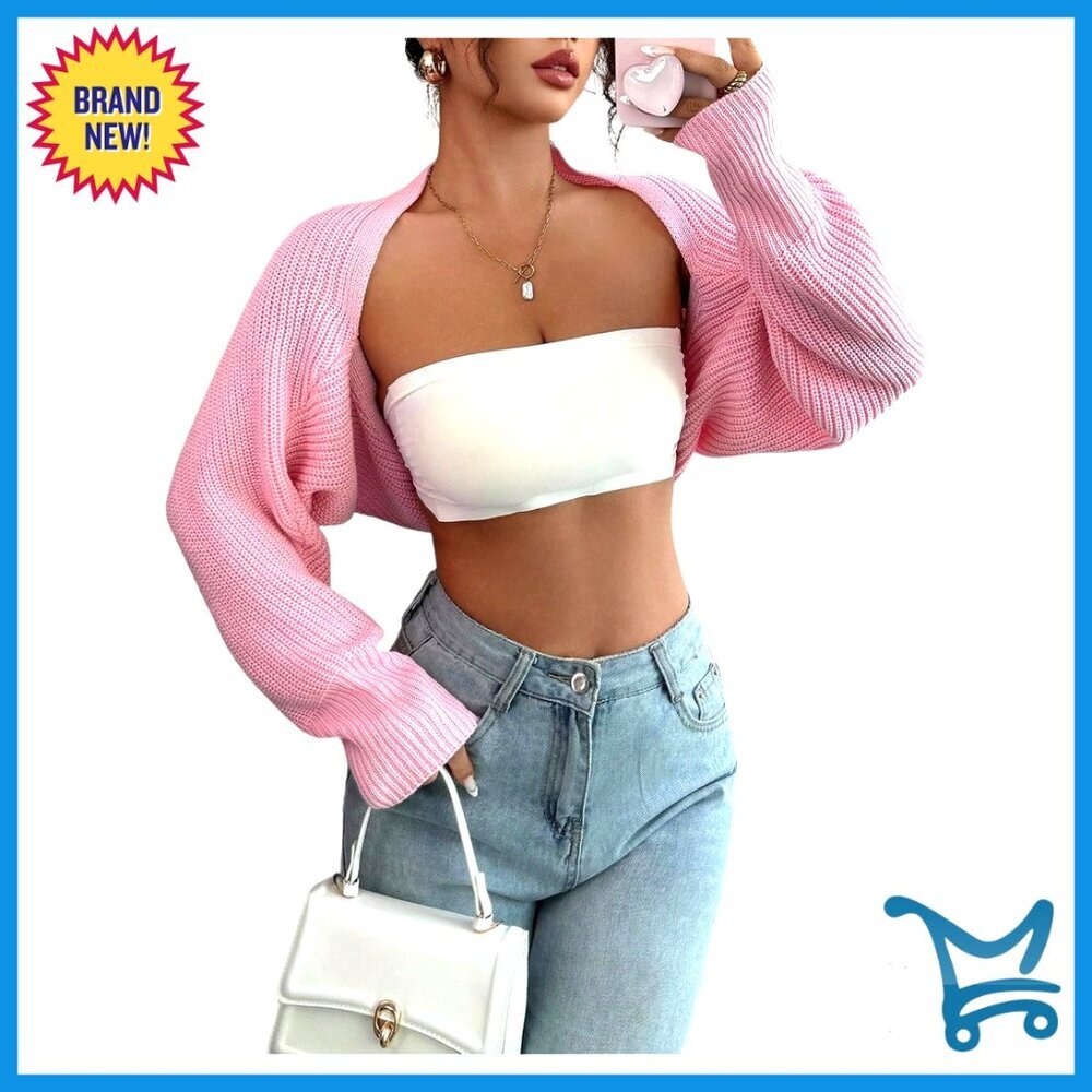 Cropped Cardigan Long Sleeve Open Front Knit Shrug Sweater